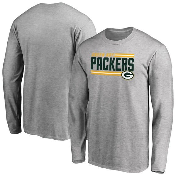 Men's Ash Green Bay Packers Iconic Collection On Side Stripe Long Sleeve T-Shirt