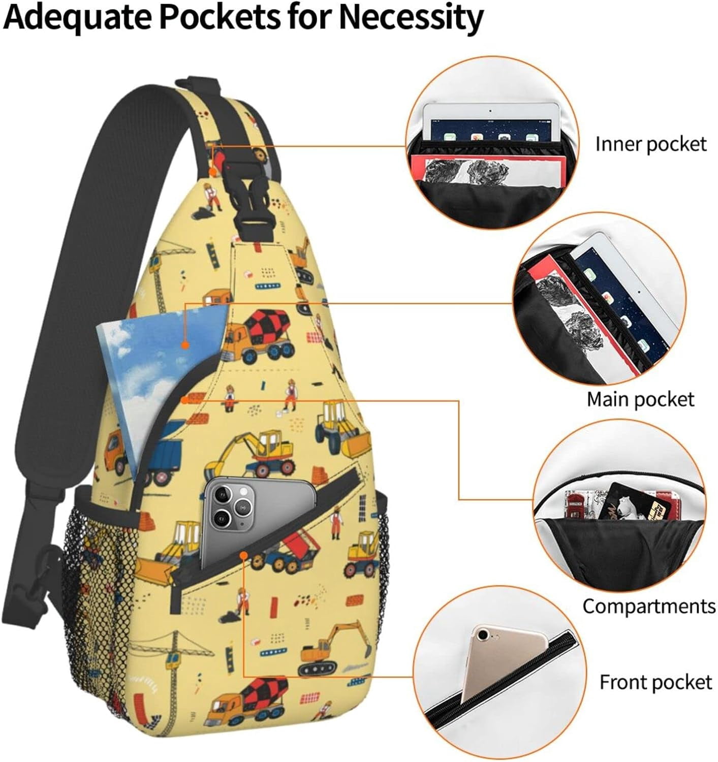 Funny Caterpillar Truck Tractor (4) Sling Bag Crossbody Hiking Travel Chest Bags Backpack Shoulder Daypack for Women Men