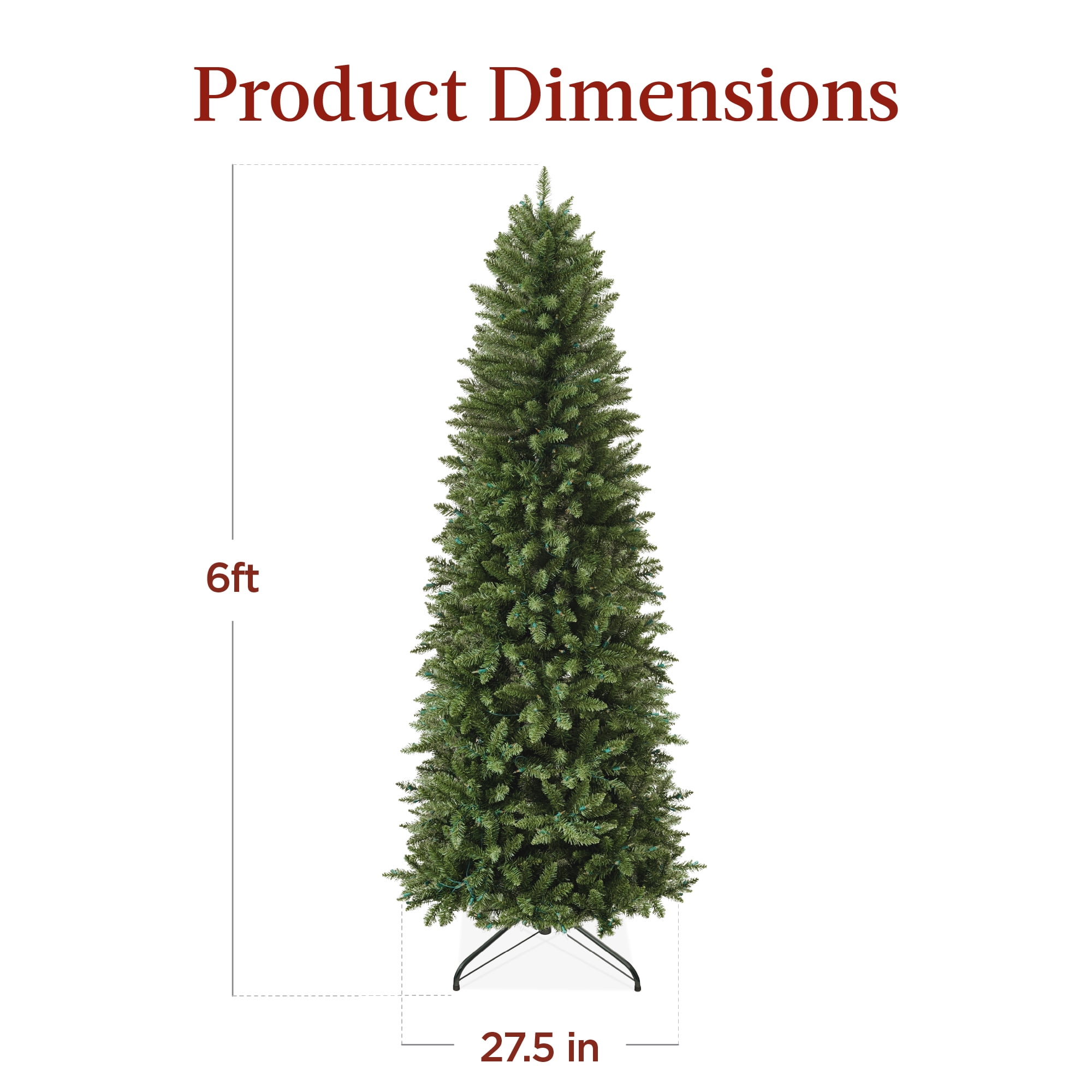 Best Choice Products 6ft Prelit Pencil Christmas Tree, Spruce Style Holiday Decor w/ 618 Tips, 250 Lights, Base