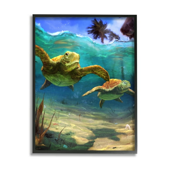 Stupell Industries Tropical Underwater Turtles Animals & Insects Painting Black Framed Art Print Wall Art, 11 x 14