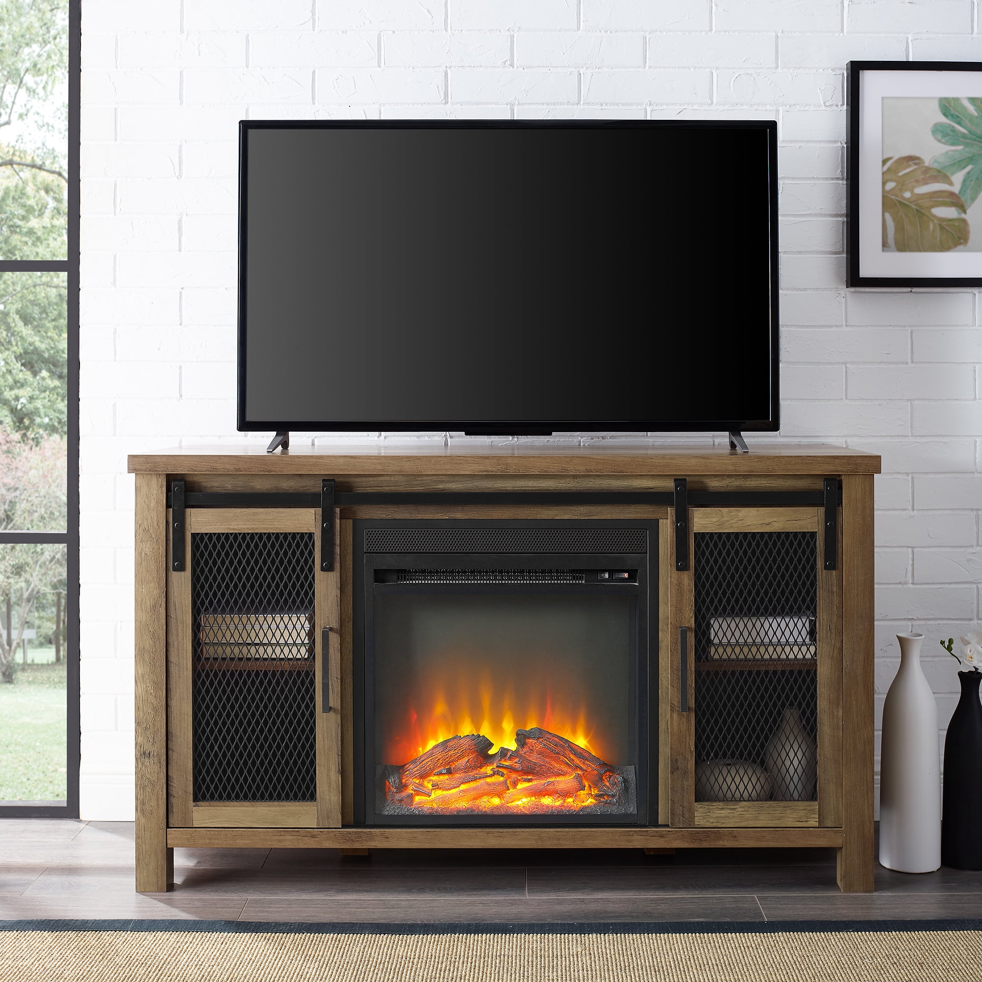Manor Park Fireplace TV Stand for TVs up to 55", Reclaimed Barnwood