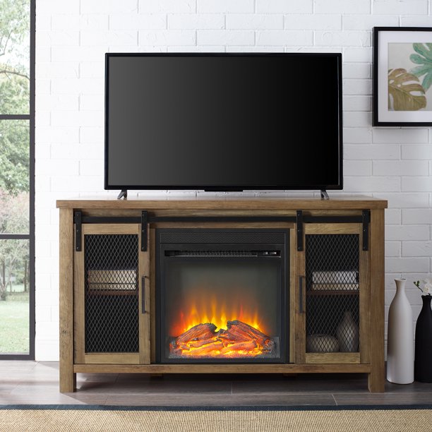 Rustic Oak Fireplace TV Stand for TVs up to 52" by Manor Park Walmart