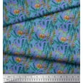 thumbnail image 2 of Soimoi Purple Japan Crepe Satin Fabric Palm Leaves Print Fabric by the Yard 42 Inch Wide, 2 of 3