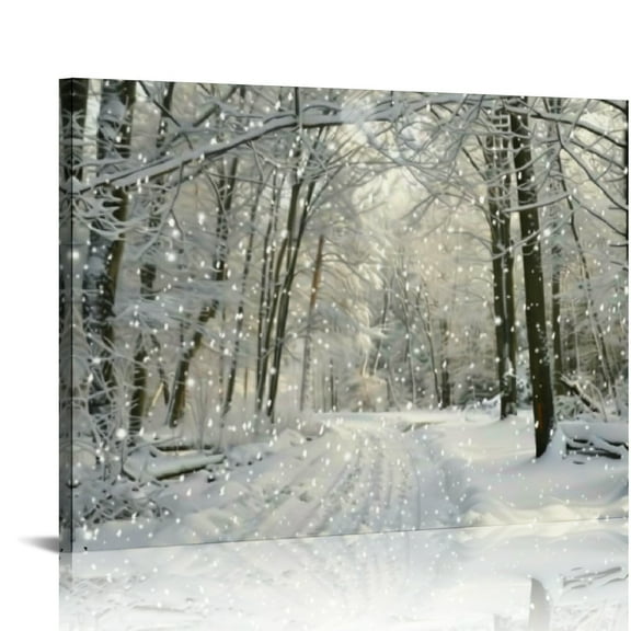 Creowell Snowy Path Forest Winter Canvas Wall Art Ready To Hang 16x12in