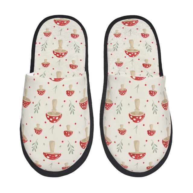 Balery Mushroom Pantuflas de Casa de Felpa Silenciosas con Diseño Estampado, Zapatillas Cómodas Antideslizantes de Algodón para Interior-Large