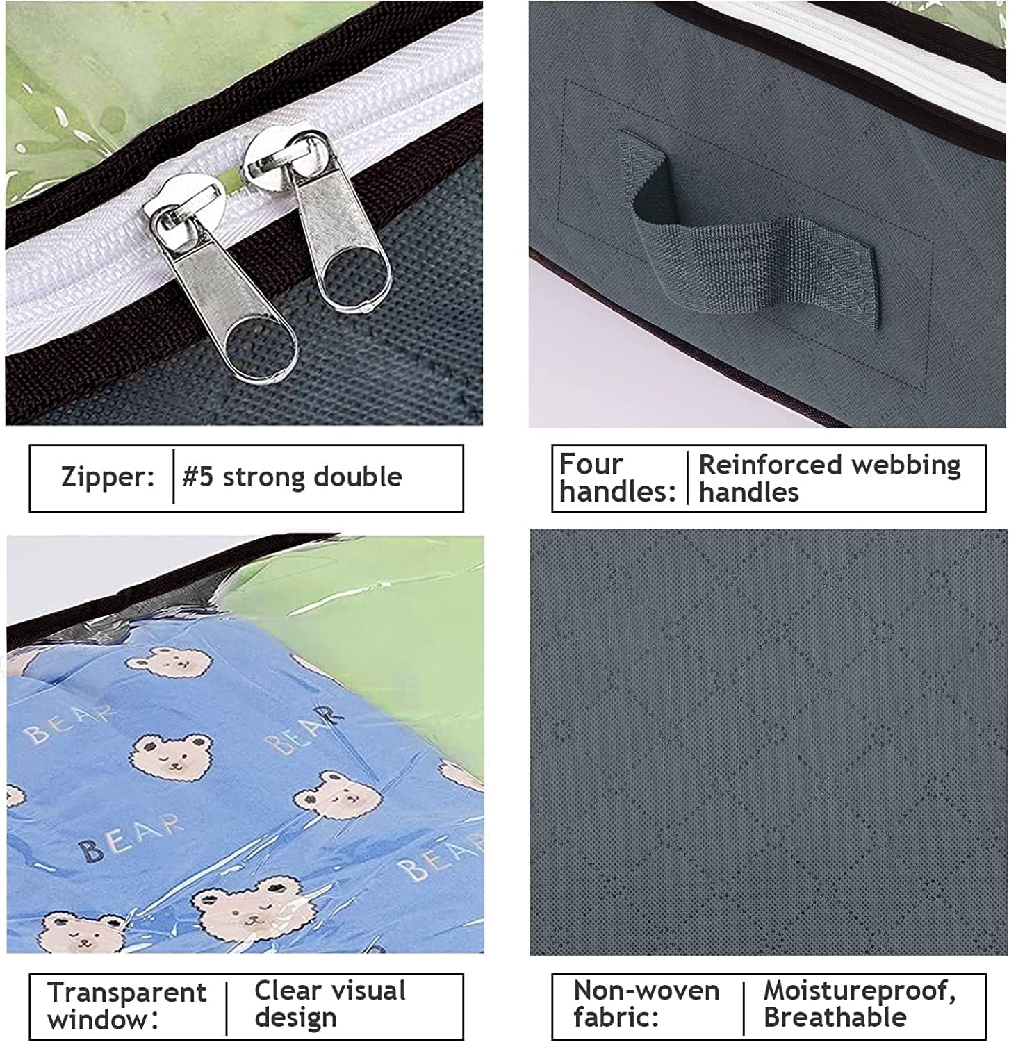 GRAREND Under Bed Storage Bags, Closet Organizer for Clothes, Shoes, Pillows, Blanket Storage- 4Pcs