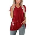 thumbnail image 5 of USSUMA Summer Tops for Women Trendy V Neck Short Sleeve Dressy Shirts Blouses Classic Flowy Basic Women's Tops Summer 2022 Dandelion Print Casual Tshirts Tunic Plus, 5 of 8