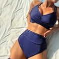 thumbnail image 5 of Women's High Waisted Bikini Sets Push Up Twist Front Spaghetti Straps Ruched Two Piece Swimsuit Bathing Suit Dark Blue XL, 5 of 5