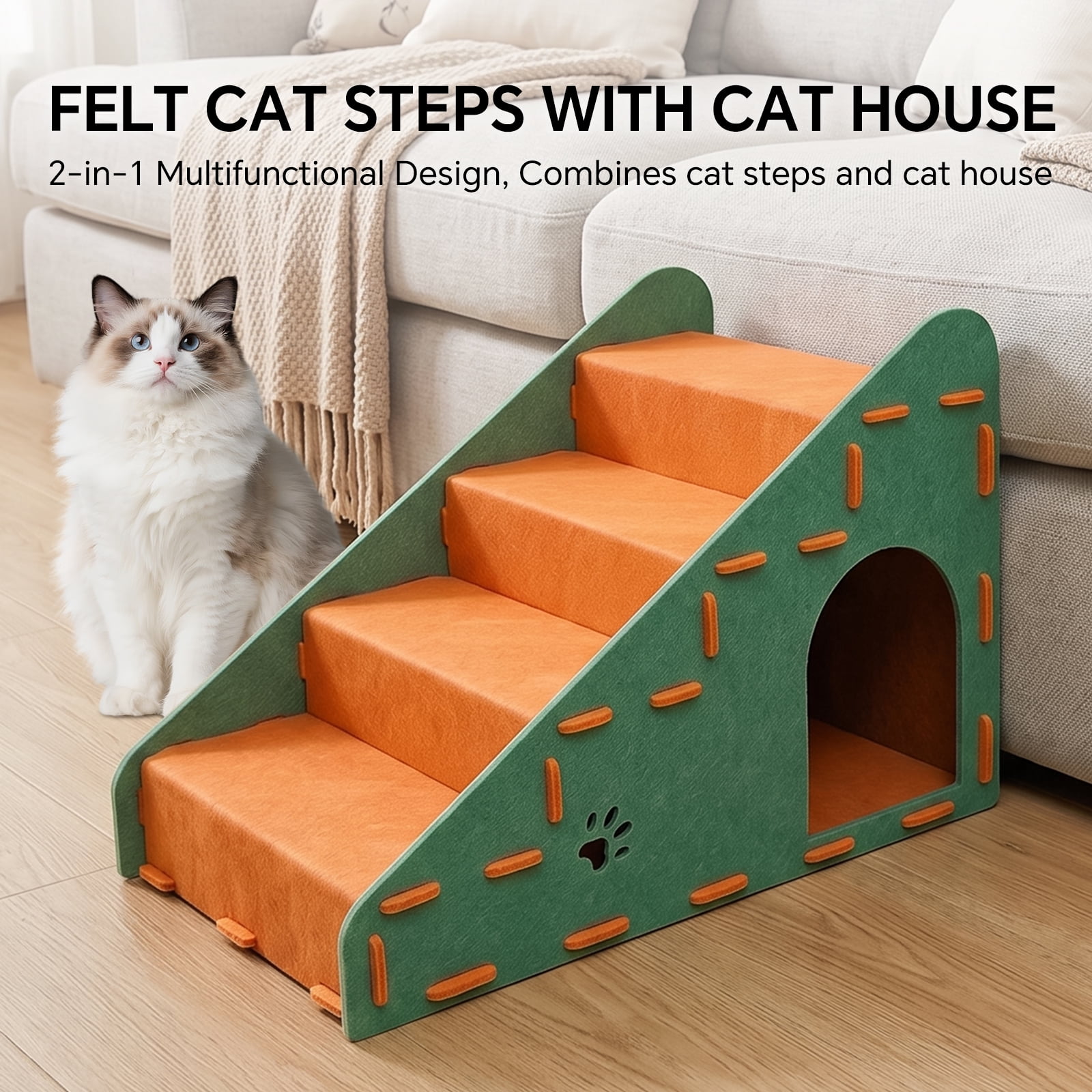 Portable 4‑Tier Pet Stairs Ramp, Durable Cat Dog Steps for Small Dogs, Anti‑Slip Pet Steps for High Bed, Sofa & Vehicle, Pet Mobility Aid for Senior Injured Pets