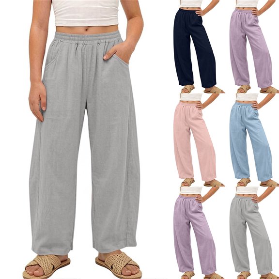 Afuyipoi Girls Cotton Elastic Waist Sweatpants Size 1-15 with Pockets Casual Sports Loose Wide Leg Trousers for Kids Play School Daily Wear Gray Size 3T