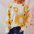 thumbnail image 6 of TFEOQRY Pullover Sweater for Women Sunflower Printed Jacquard Knitwear Long Sleeved Round Neck Sweater Top Yellow, 6 of 9