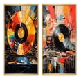 thumbnail image 2 of Designart "Retro Disc Popart Dreams II" Vinyl Records Framed Wall Art Set Of 2 - Multi-Color Fashion Framed Canvas Set For Living Room Decor, 2 of 6