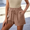 thumbnail image 4 of Mifsaly Summer Shorts for Women 2026 Paperbag Elastic Waist Drawstring Casual Shorts with Pockets Lightweight Relaxed Fit Flattering Lounge Bottoms Coffee,XL, 4 of 8