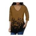 thumbnail image 2 of UTTOASFAY Womans Shirts Women'S Lace 3/4 Sleeve V Neck T Shirt Ladies Floral Blouse Tunic Tops Plus Size Coffee M, 2 of 5