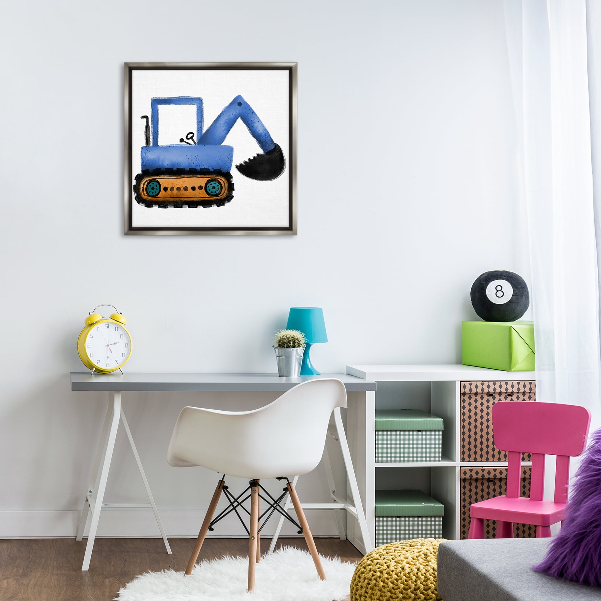 Stupell Industries Blue Simple Bulldozer Transportation Painting Gray Floater Framed Canvas Art Print Wall Art, 25 x 25