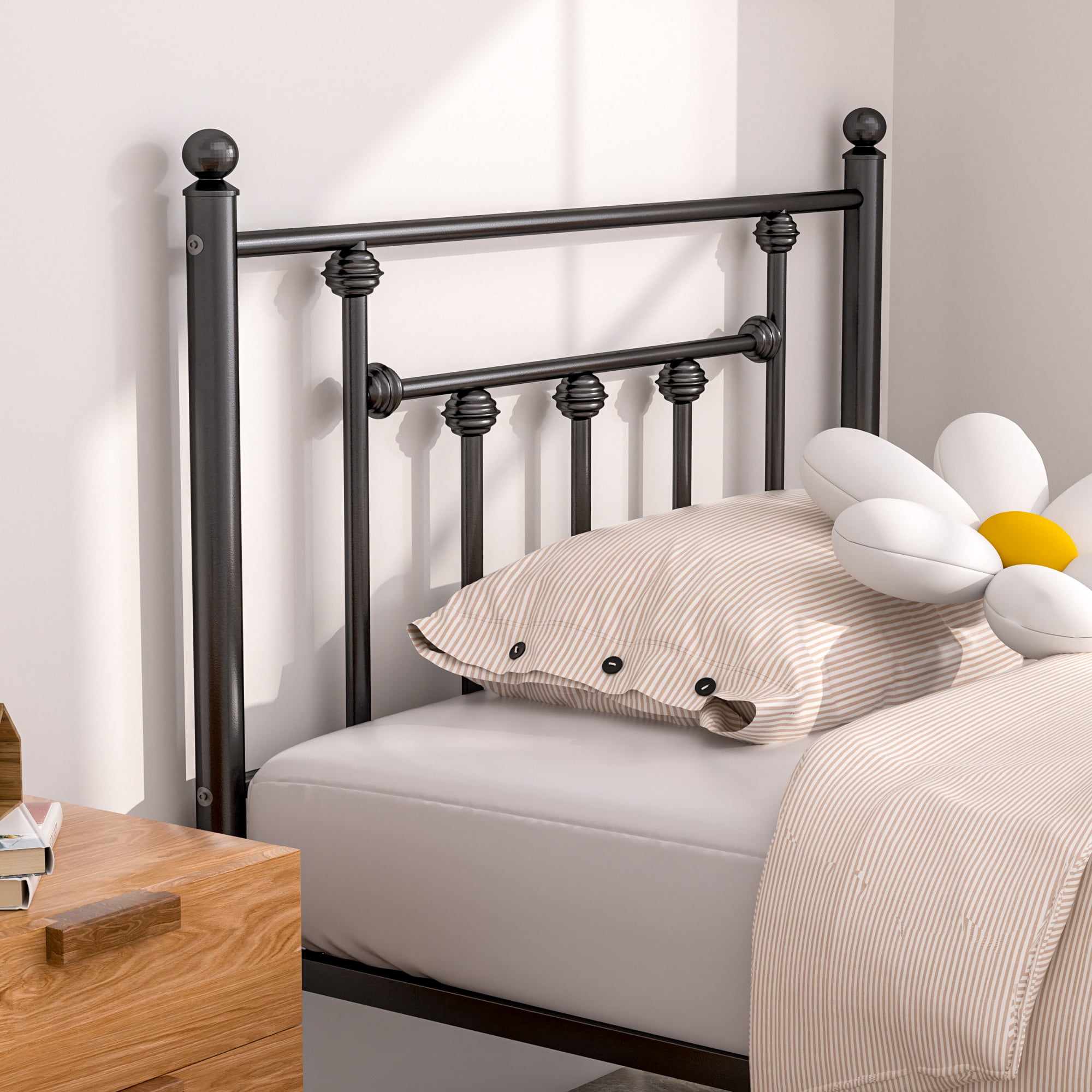 VECELO Twin Size Metal Bed Frame with Headboard & Footboard, Heavy Duty Platform Bed Frame with Steel Slats Support and Mattress Stoppers, No Box Spring Needed, Easy Assembly, Noise-Free, Black