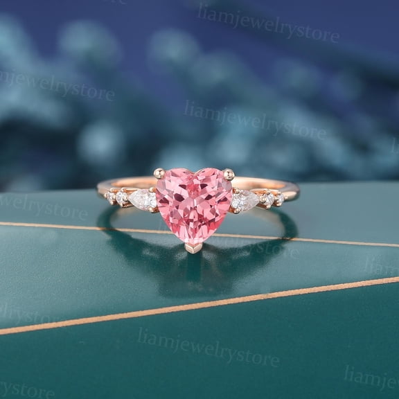 Unique Heart Shaped Pink Sapphire Engagement Ring Sterling Silver Halo Cluster Wedding Ring Promise Anniversary Rings For Women Gift