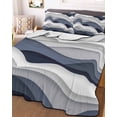 thumbnail image 3 of Quilts Twin Size Bedding Set, Navy Blue Ombre Lightweight Quilted Comforter, Modern Geometric Moire Abstract Art Soft Reversible Bedspread Coverlet with Pillow Covers for All Season, 68" x 86", 3 of 7