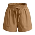 thumbnail image 5 of Women Linen Blend Casual Shorts Summer Drawstring Elastic Waist Relaxed Fit with Side Pockets Everyday Lounge Beach Vacation Wear, 5 of 6