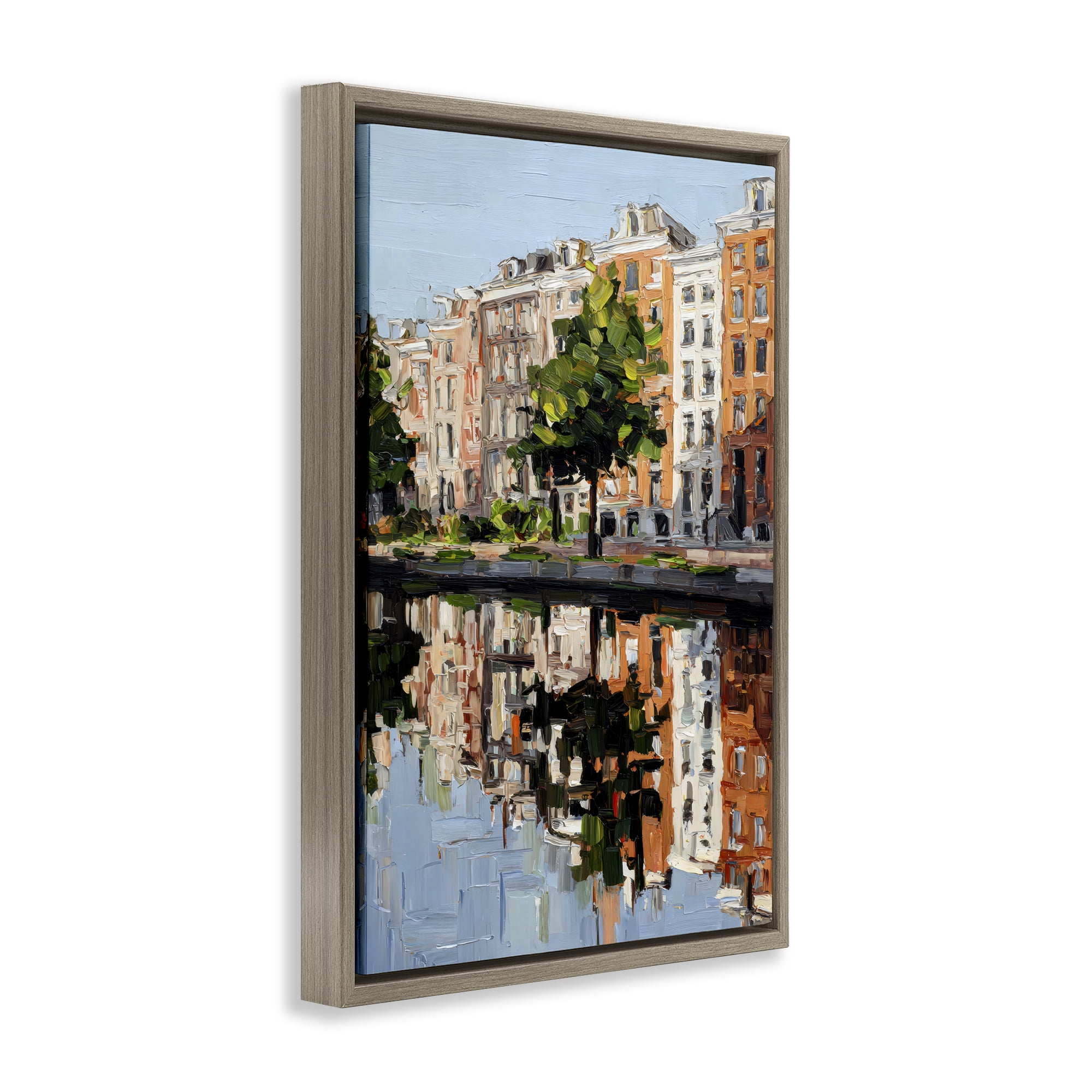 Stupell Industries Waterside Apartments on Canal Brown Framed Floater Canvas Wall Art, design by Petal Prints Design
