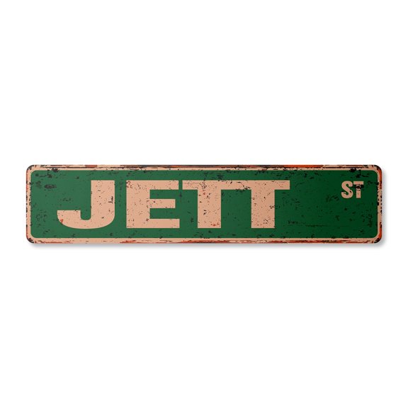 JETT Vintage Aluminum Street Sign Childrens Name Room Metal Sign rustic metal tin | Indoor/Outdoor | 18" Wide