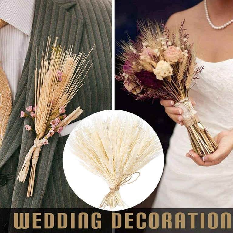 50 Pcs Natural Wheat Ear Flower Dried Flowers For Wedding Party Small Flowers  For Crafts Home Decor Items With Mother's Day Gif
