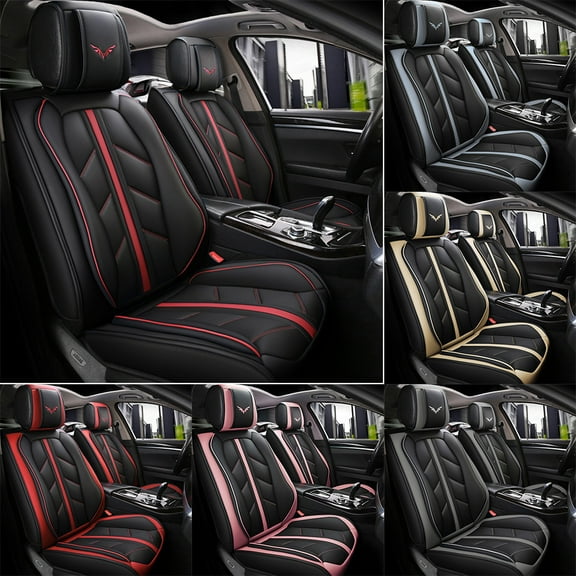 OTOEZ Universal 5D Luxury Leather Car Seat Cover Full Set, Fully Covered Front & Rear 5-Seat Protector