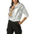 thumbnail image 1 of INSPIRE CHIC Blouson Bomber Court à Fermeture Éclair Métallique à Col Montant pour Femme, 1 of 6