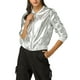 thumbnail image 1 of Chaqueta bomber corta de metal con cuello de pie para mujer INSPIRE CHIC, talla 2XL, color plateado, 1 of 8