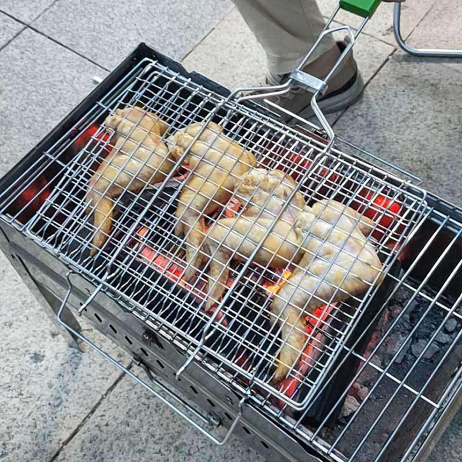 Grille Barbecue Pliante En Maille Amovible – Panier Carré Pour Légumes, Poisson, Viande & Poulet – Idéal Camping & Pique-Nique