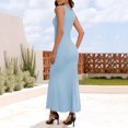 thumbnail image 5 of Laqbezok Women's Ribbed Square Neck Maxi Dress, Sleeveless Side Ruched Bodycon Gown, Casual Slim Fit Dress with High Slit for Summer Party Vacation, 5 of 5
