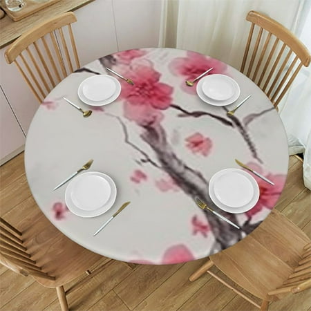 

Sheronv Flowers Round Table Cover Stain Resistant Washable Indoor Outdoor Tablecloth Kitchen Dining Wedding Parties 100% Polyester Fiber Outdoor Fitted Table Cover 46 -50