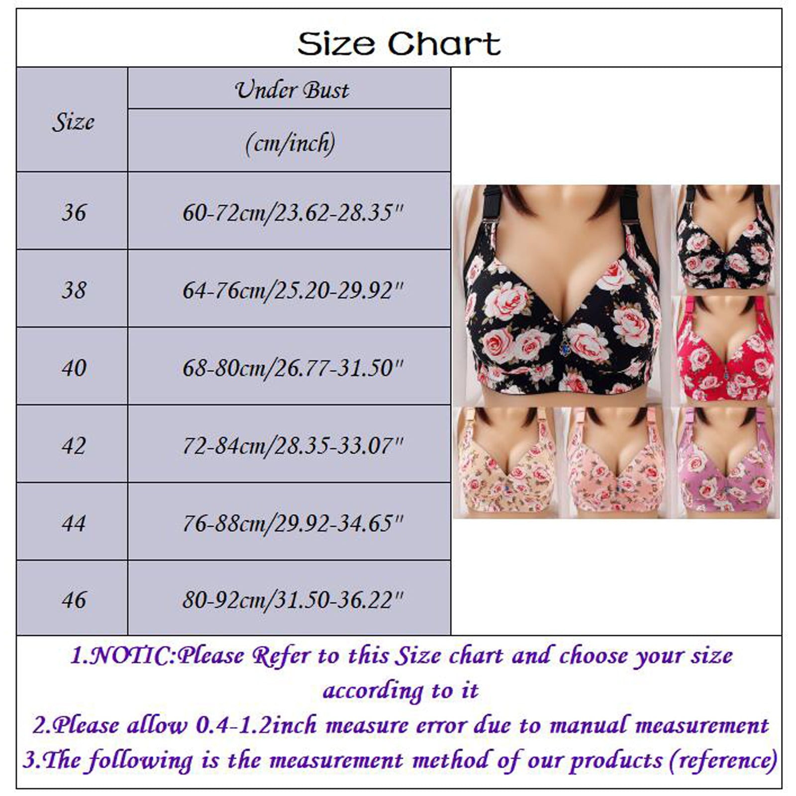 PMUYBHF Push up Bras for Women Strapless Women's Plus Size Anti Sagging  Gathered Double without Steel Ring Thin Rose Print Bra Cotton Bras for Women  no underwire Front Open 