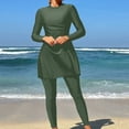 thumbnail image 6 of QSAWXQZ Women's 2 Piece Long Sleeve Modest Swimwear Set Full Coverage Swim Dress with Ankle Length Leggings Ruched Tie Side Sun Protection Athletic Swimsuit M, 6 of 6