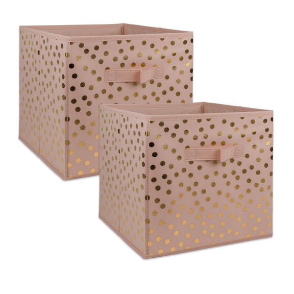 DII Non Woven Polyester Storage Bin, Polka Dot, Pink & Gold, Small Set of 2