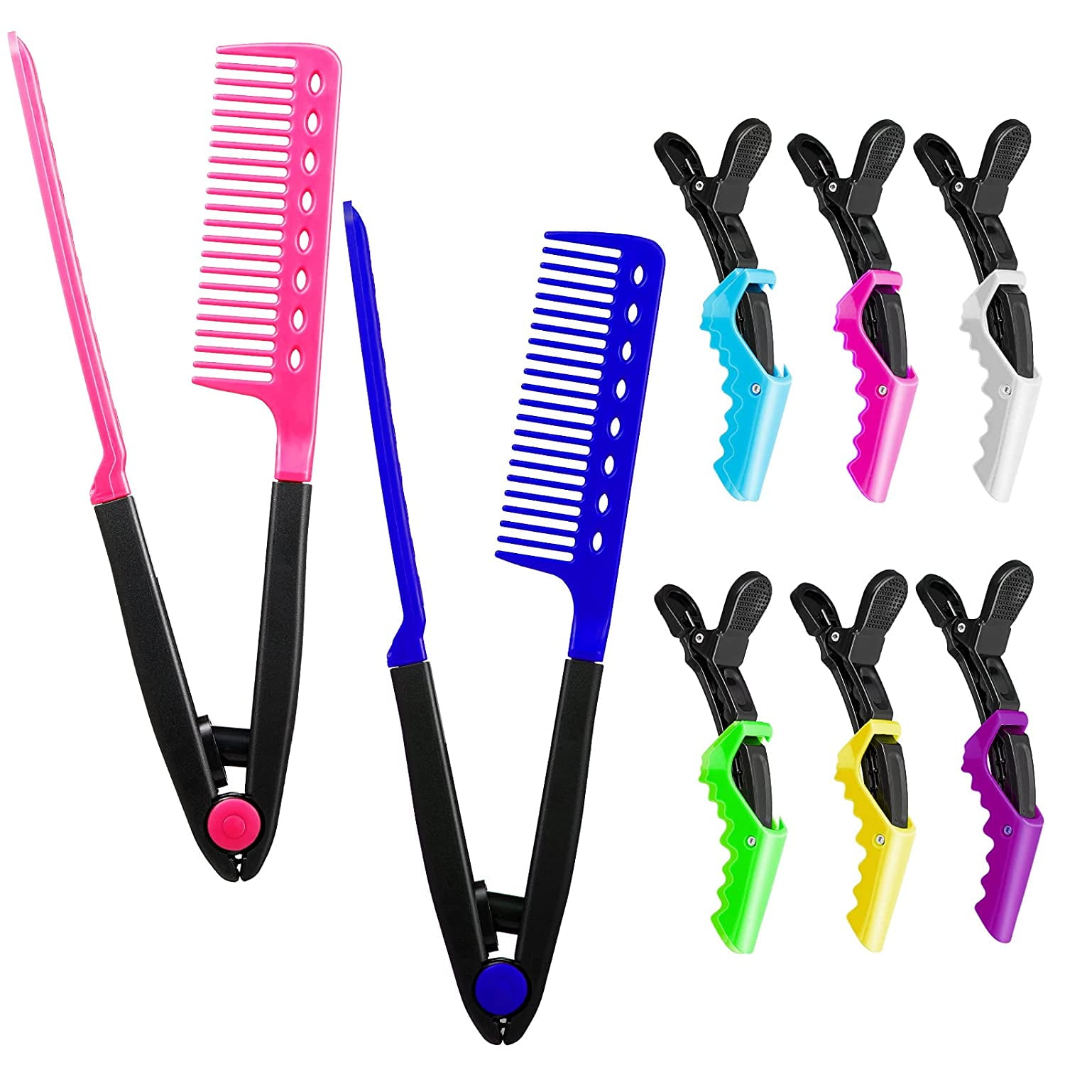 2 Pieces Straightening Comb for Hair with 6 Pieces Crocodile Hair Clips ...