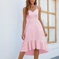 thumbnail image 2 of Women's Striped Camis Dresses Sleeveless Spaghetti Straps V-neck High Low Midi Dress Sexy Ruffle Beach Party Dress, 2 of 6