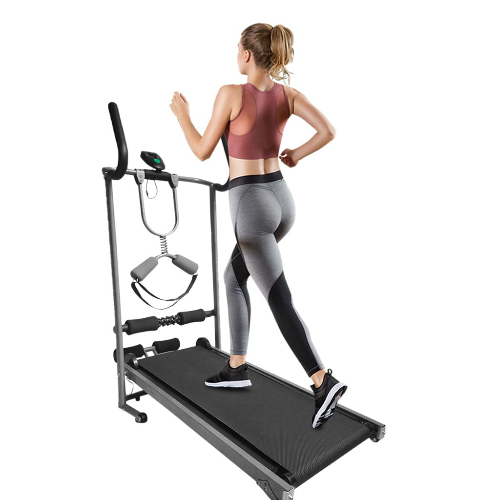 Shock-absorbing Folding Manual Treadmill Work Machine Fitness Exercise Home Gym 