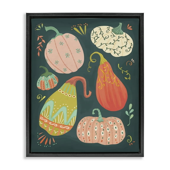 Stupell Industries Patterned Autumn Gourds Food & Beverage Painting Black Floater Framed Canvas Art Print Wall Art, 17 x 21