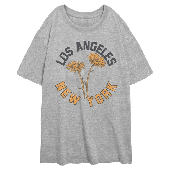 Junior's Lost Gods Los Angeles New York Daisies Graphic Oversized T-Shirt
