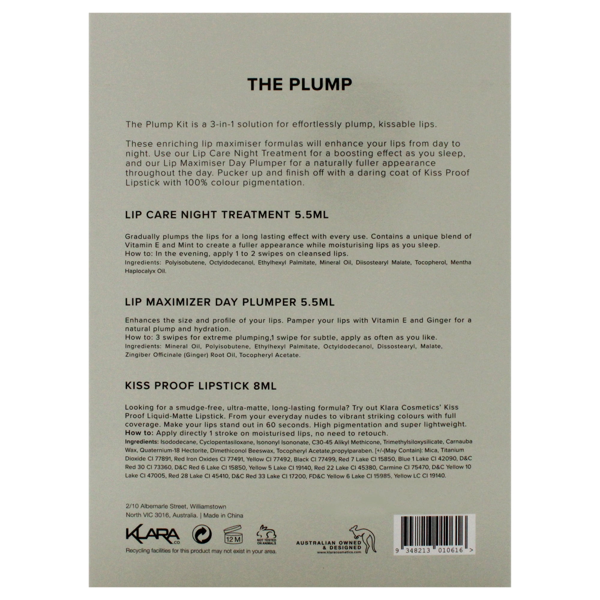 Klara Cosmetics The Plump Lip Care Treatment Kit, Lip Care Products, 3 Pc