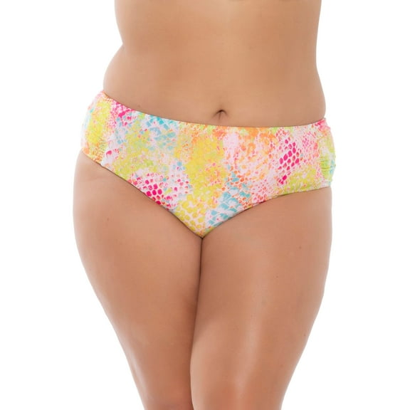 BECCA Women's Pink Stretch Lined Full Coverage Shirred Mamba Bikini Swimsuit Bottom 1X