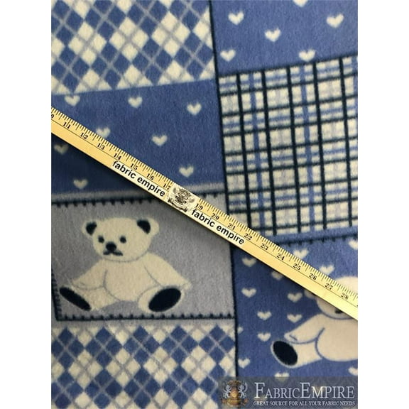 Fleece Printed *TEDDY BEAR BLUE* Fabric / 58'' wide / Sold by the yard N-424-1