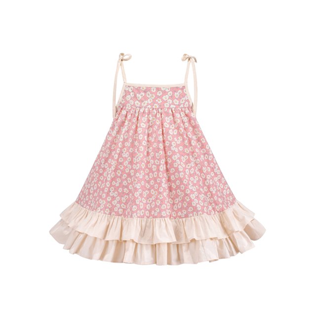 Robe Fille Printemps Rose Bretelles Spaghetti Florale Sans Manches 4 Ans