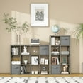 thumbnail image 3 of YEXJ Bookshelf with Storage Bins, 9-Cube Storage Organizer Sturdy Wooden Bookcase Open Book Shelf, Multifunctional Cubicle Rack for Storages & Display, Furniture-9 Cube-Gray Oak, 3 of 9