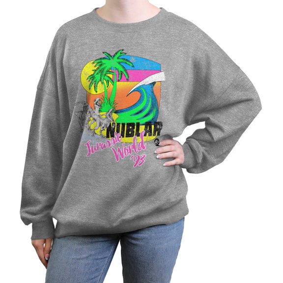 Juniors Jurassic World Distressed Neon Shore Sweatshirt