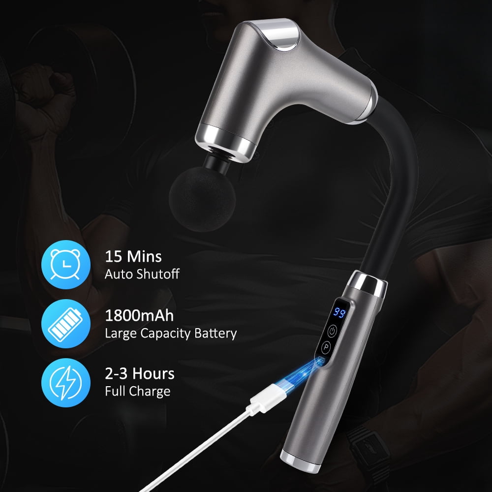 Flaremore Massage Gun,Mini Massage Gun,Deep Tissue Back Massage for Athletes,Percussion Massager with 4 Massages Heads & Silent Brushless Motor,Mothers Day Gifts for Mom,Handheld Messager Silver Gray