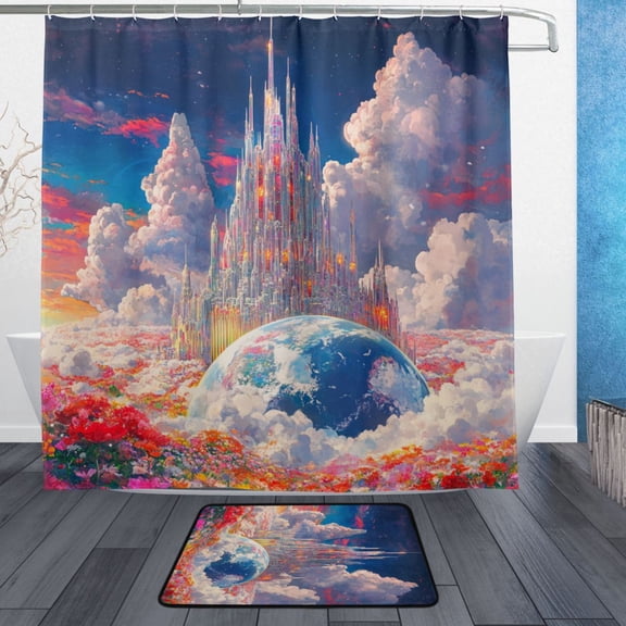 BZSMCE Shower Curtain and Bath Accessory Set,Heavenly Spire Pattern