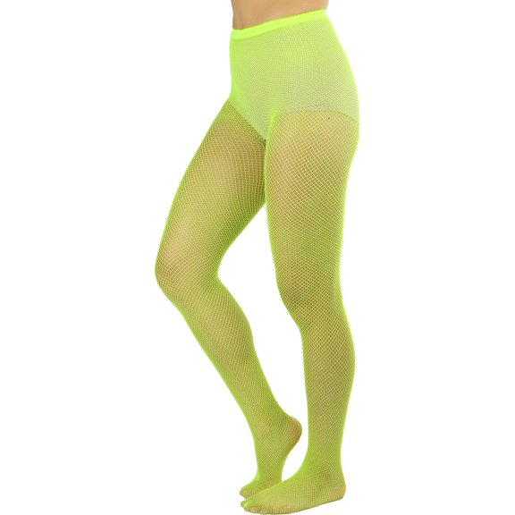 ToBeInStyle Women's Spandex Shimmer Glitter Fine Fishnet Pantyhose Tights - Neon Yellow w/ Silver Glitter - One Size