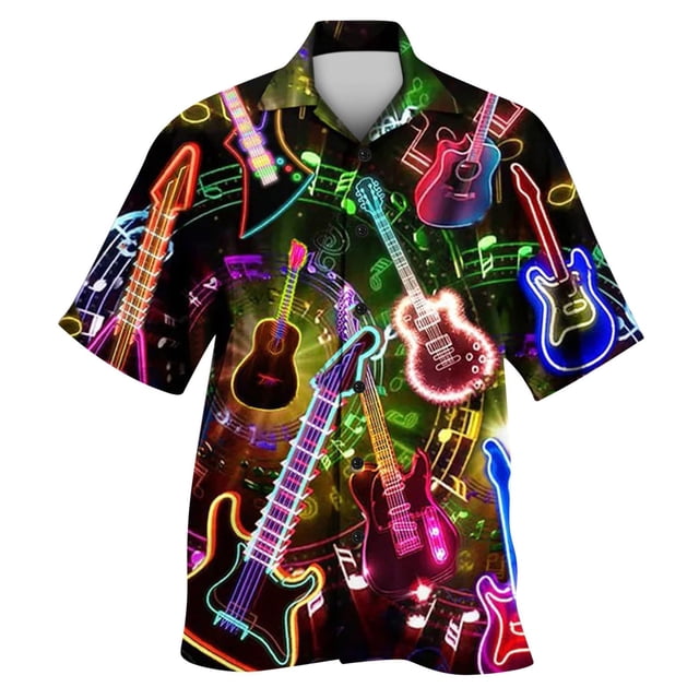 Camisas Para Hombre Manga Larga Camisa de manga corta estampada para hombre, moda de primavera/verano, ocio, deportes, playa, fiesta, playa, Hawaii Music Festival (Black, M)